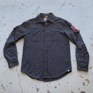 Hudsons Bay Canadian Shirt Mens Size Small Grey Long Sleeve Shirt Patches